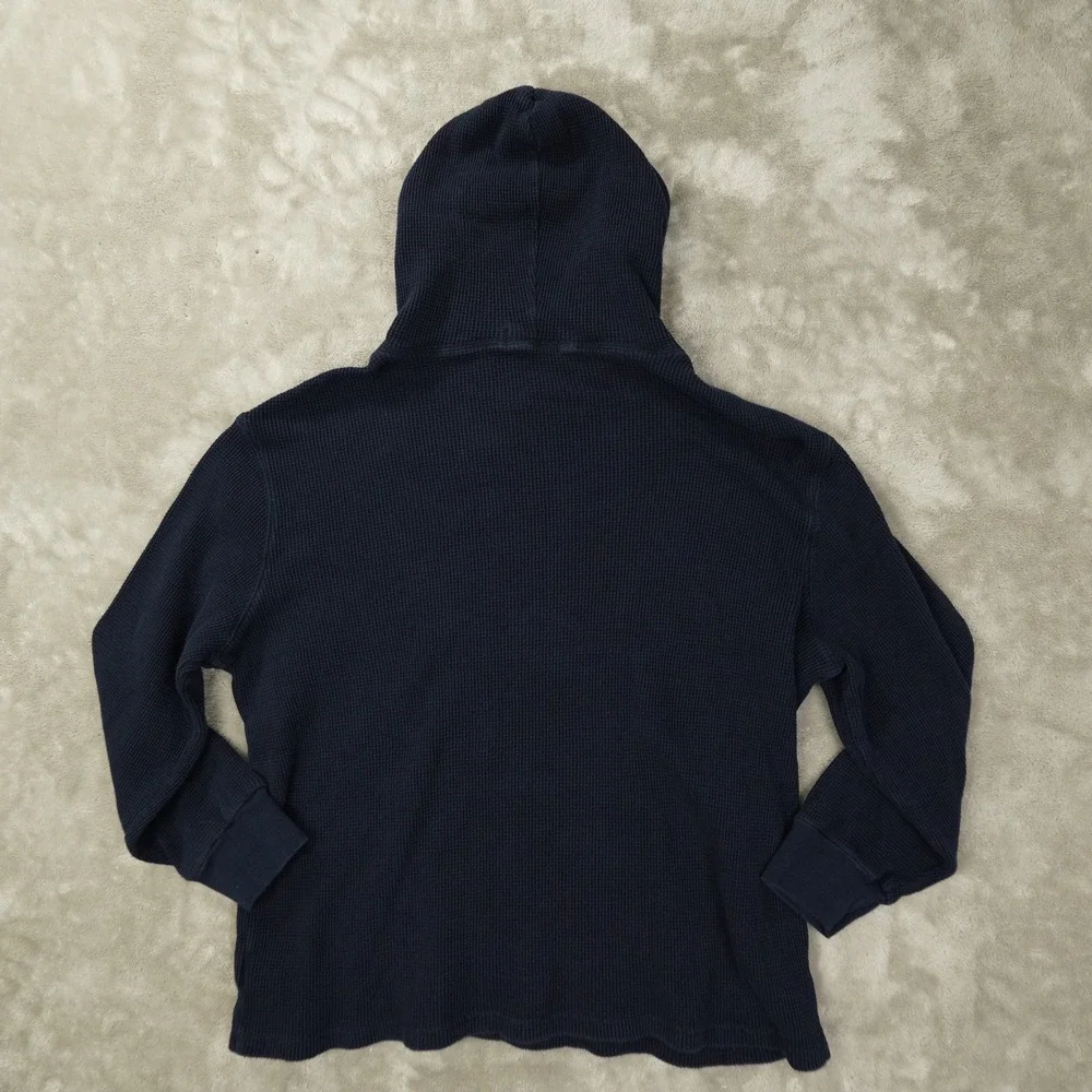 Polo Ralph Lauren Vintage Waffle Knit Thermal Hoodie Men's XL Navy Blue